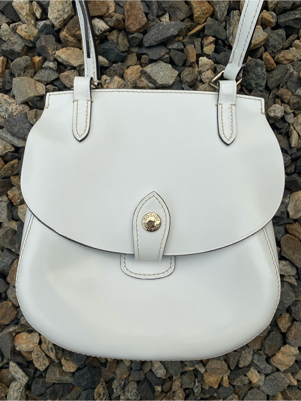 White Leather Dooney & Bourke Alto Collection
"Happy" Crossbody Saddle Bag